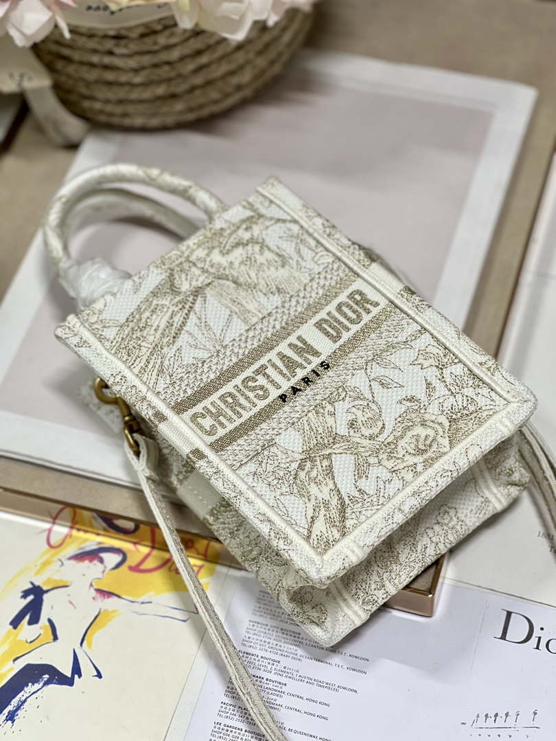 Dior S5555 Mini Dior Book Tote Phone Bag White Eembroidery S1107 - Default Title - View 7