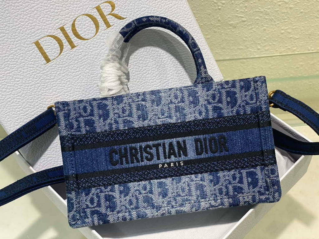 Dior S5573 Mini Dior Book Tote Blue Denim Dior Oblique Jacquard M2016