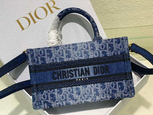 Dior S5573 Mini Dior Book Tote Blue Denim Dior Oblique Jacquard M2016 - Default Title - View 3