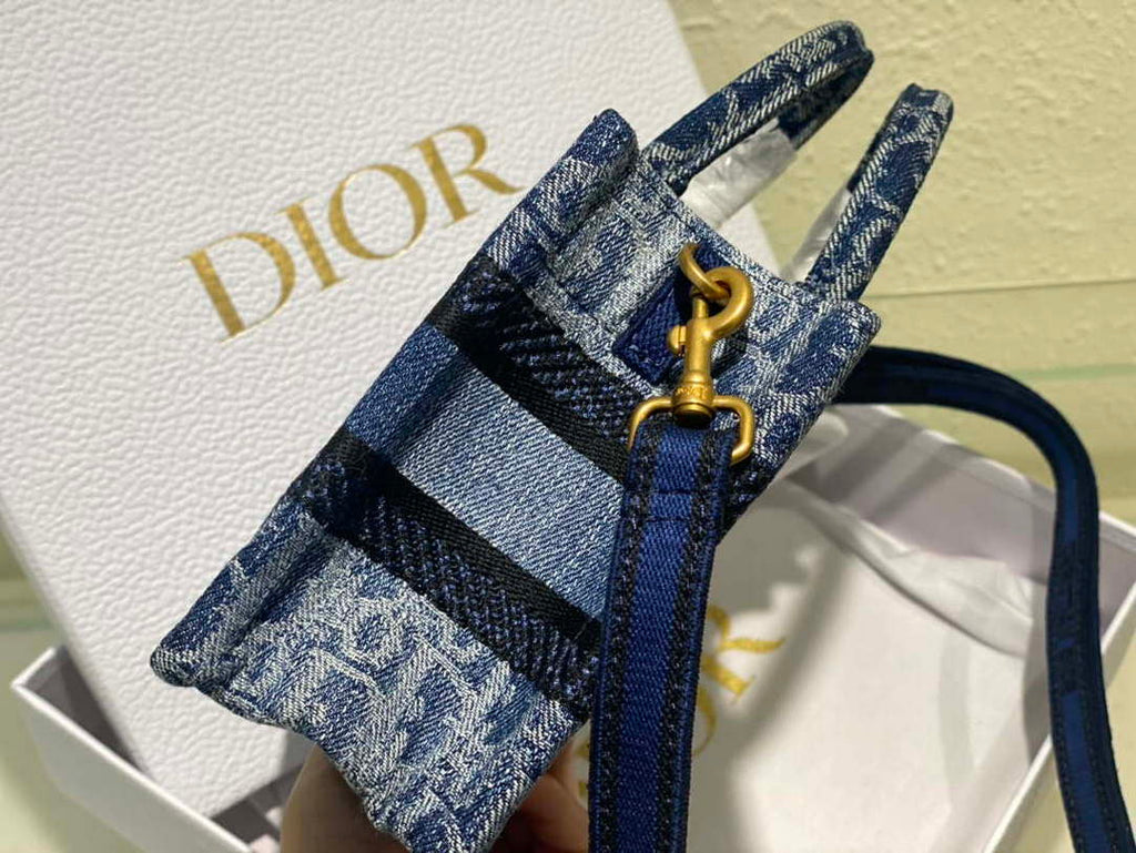 Dior S5573 Mini Dior Book Tote Blue Denim Dior Oblique Jacquard M2016