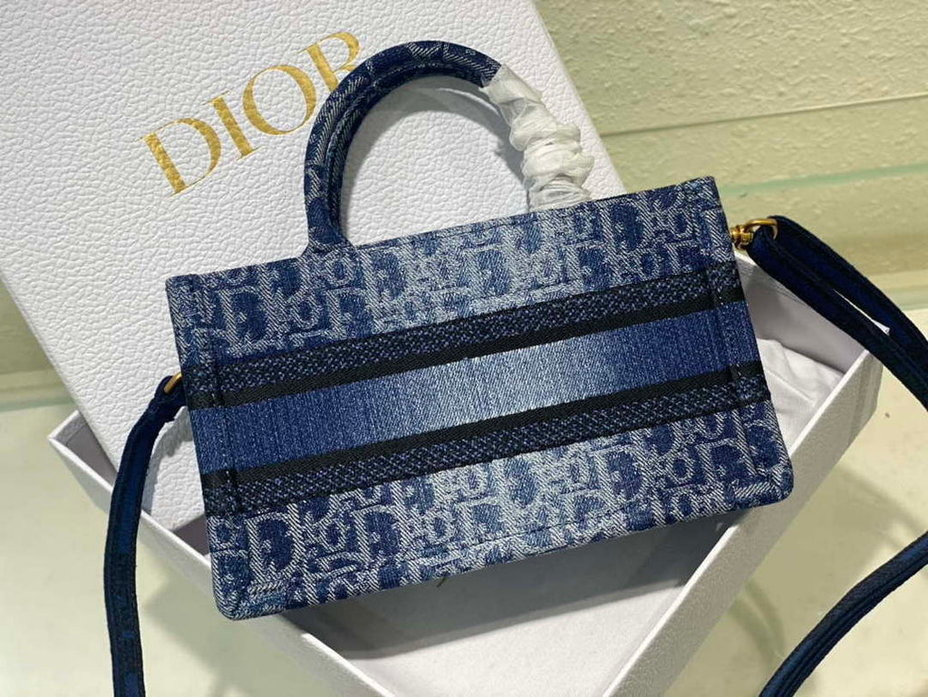Dior S5573 Mini Dior Book Tote Blue Denim Dior Oblique Jacquard M2016