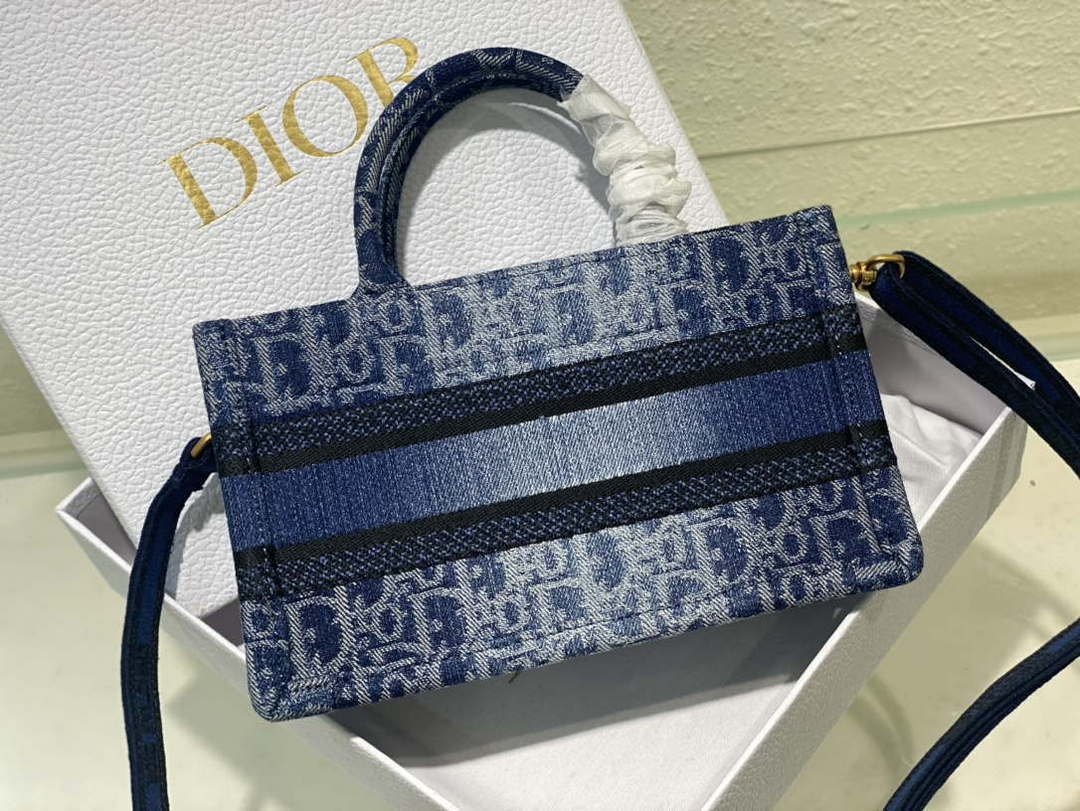 Dior S5573 Mini Dior Book Tote Blue Denim Dior Oblique Jacquard M2016