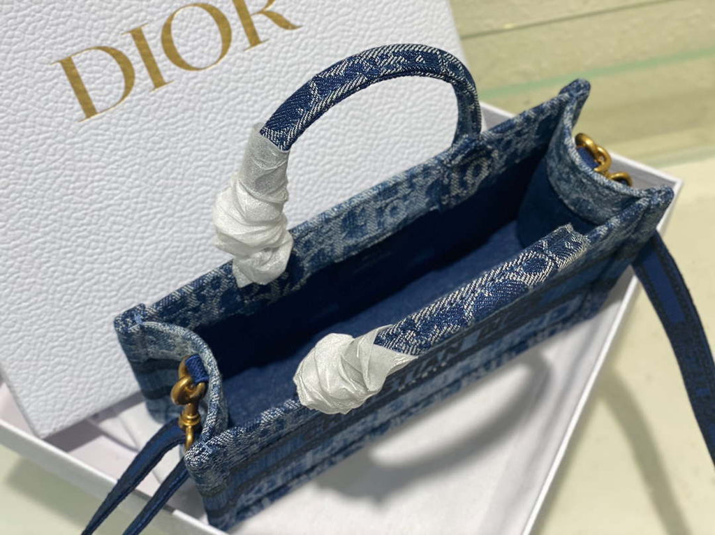 Dior S5573 Mini Dior Book Tote Blue Denim Dior Oblique Jacquard M2016