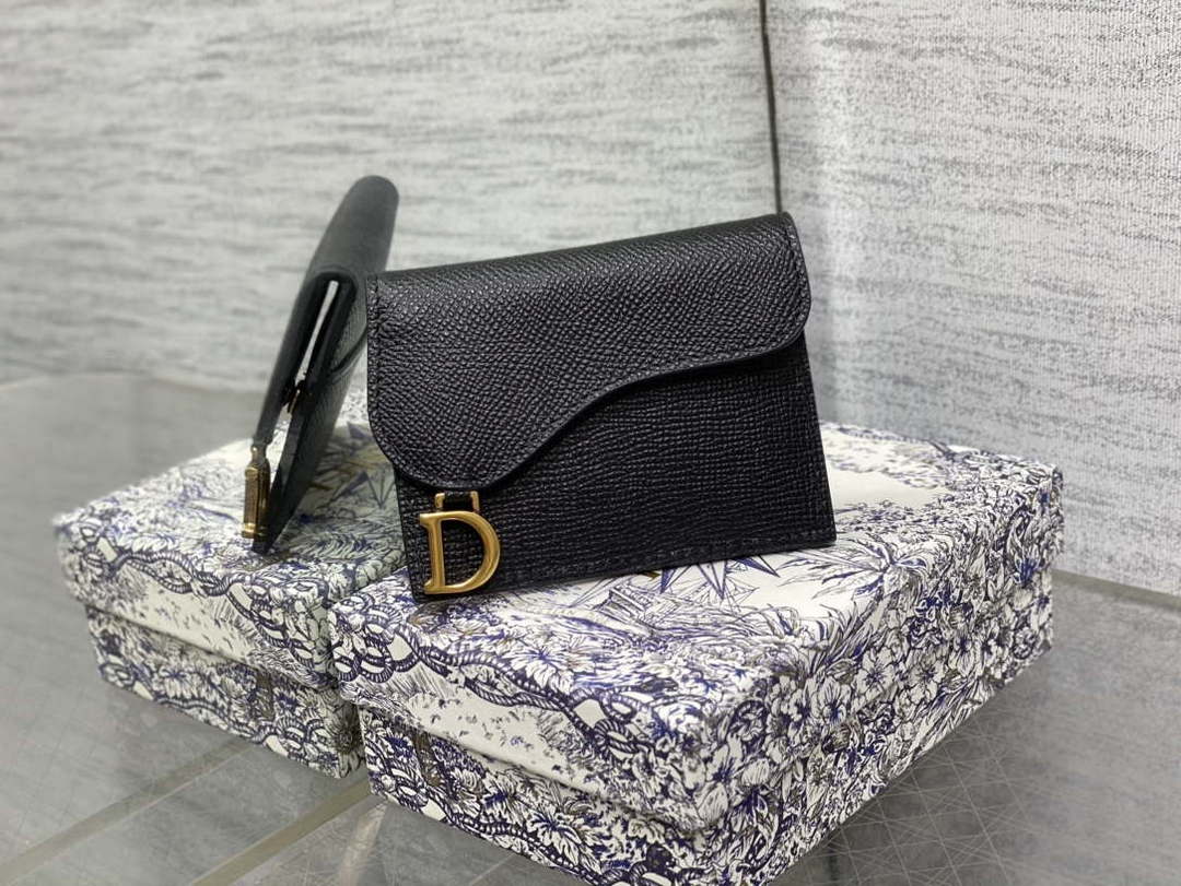 Dior S5611 Saddle Flap Card Holder Black Grained Calfskin - Default Title - View 1
