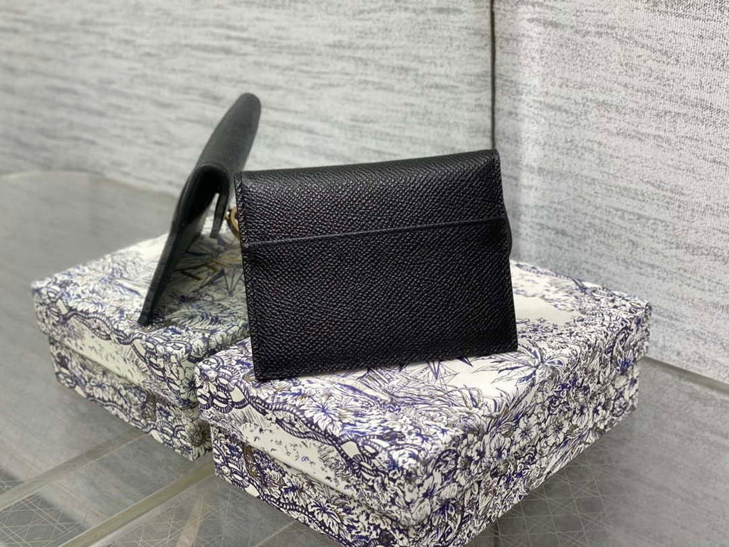 Dior S5611 Saddle Flap Card Holder Black Grained Calfskin