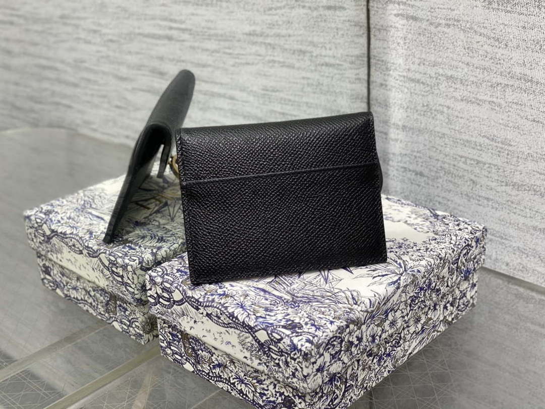 Dior S5611 Saddle Flap Card Holder Black Grained Calfskin
