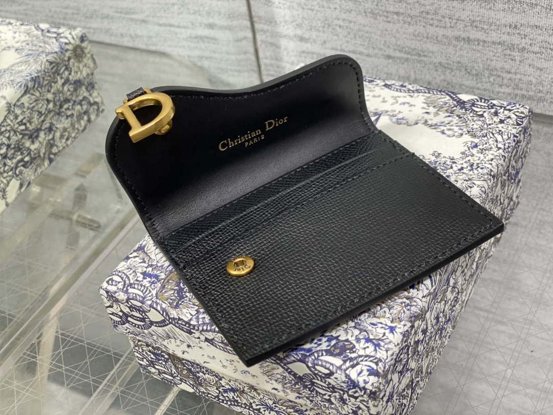 Dior S5611 Saddle Flap Card Holder Black Grained Calfskin
