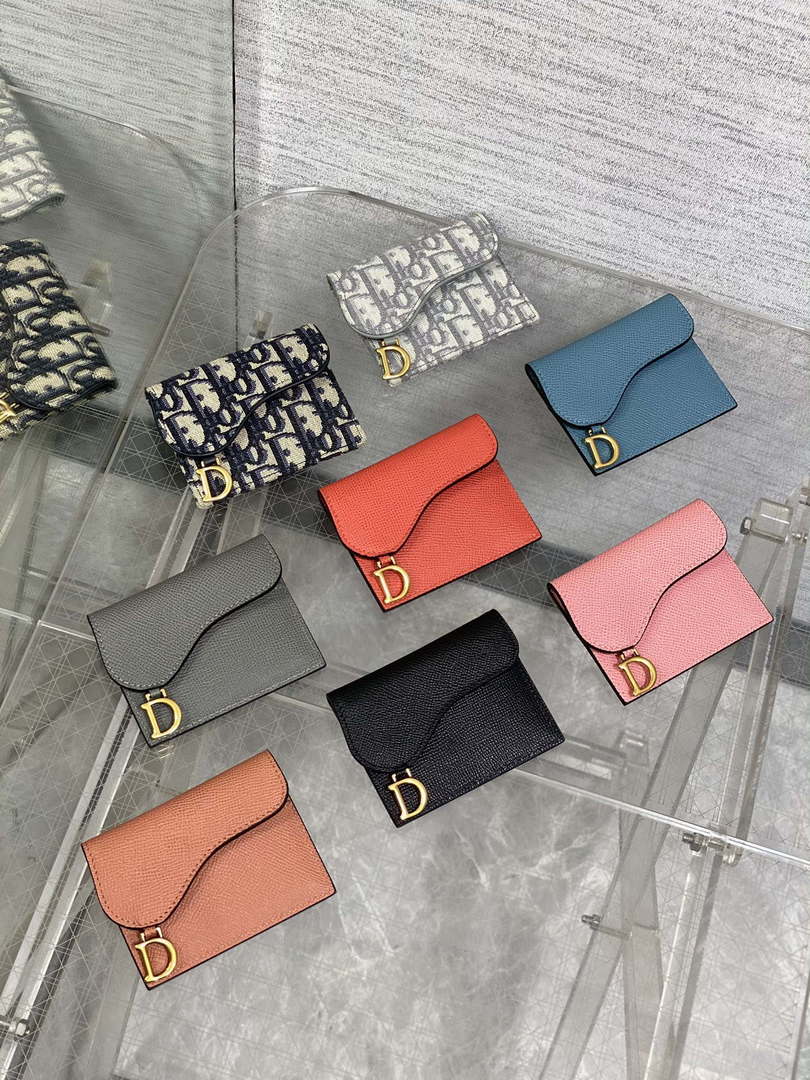 Dior S5611 Saddle Flap Card Holder Blue Dior Oblique Jacquard