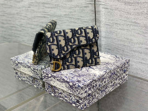 Dior S5611 Saddle Flap Card Holder Blue Dior Oblique Jacquard - Default Title - View 1