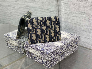 Dior S5611 Saddle Flap Card Holder Blue Dior Oblique Jacquard - Default Title - View 3