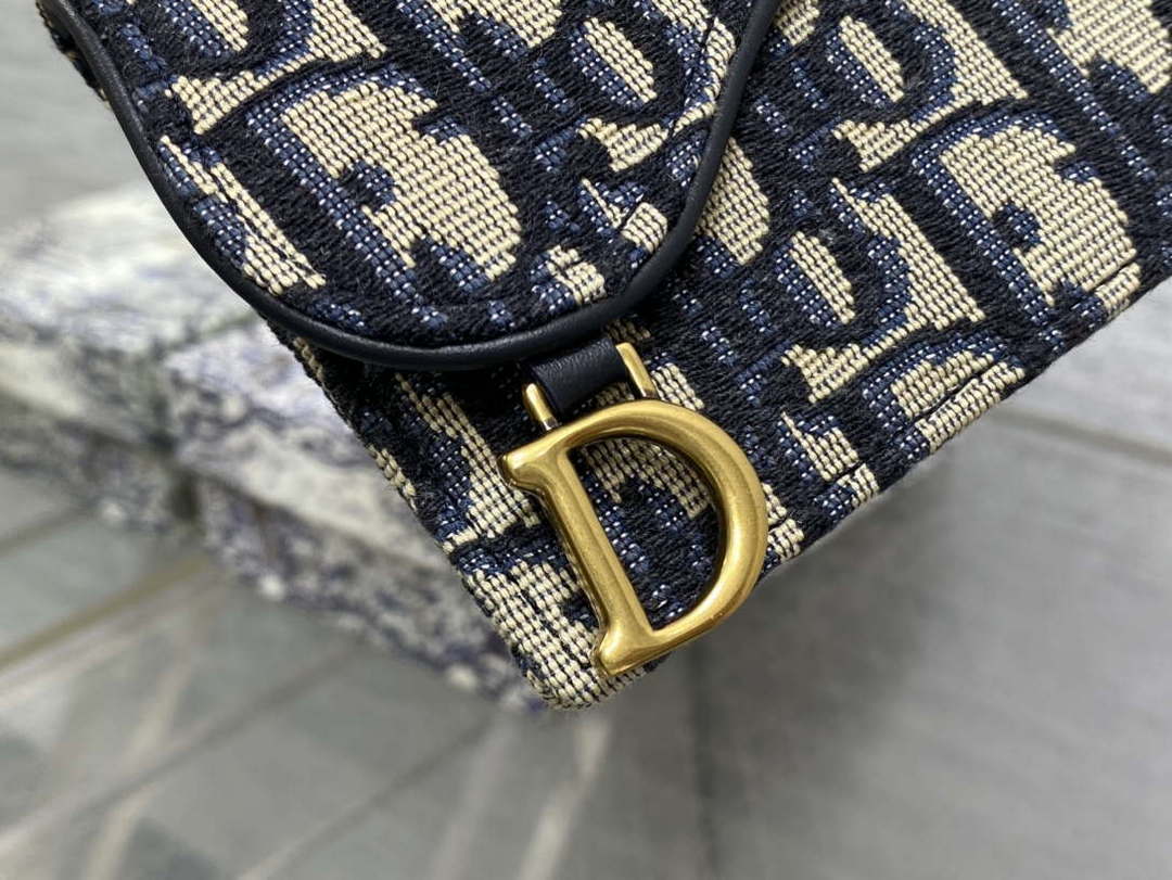 Dior S5611 Saddle Flap Card Holder Blue Dior Oblique Jacquard