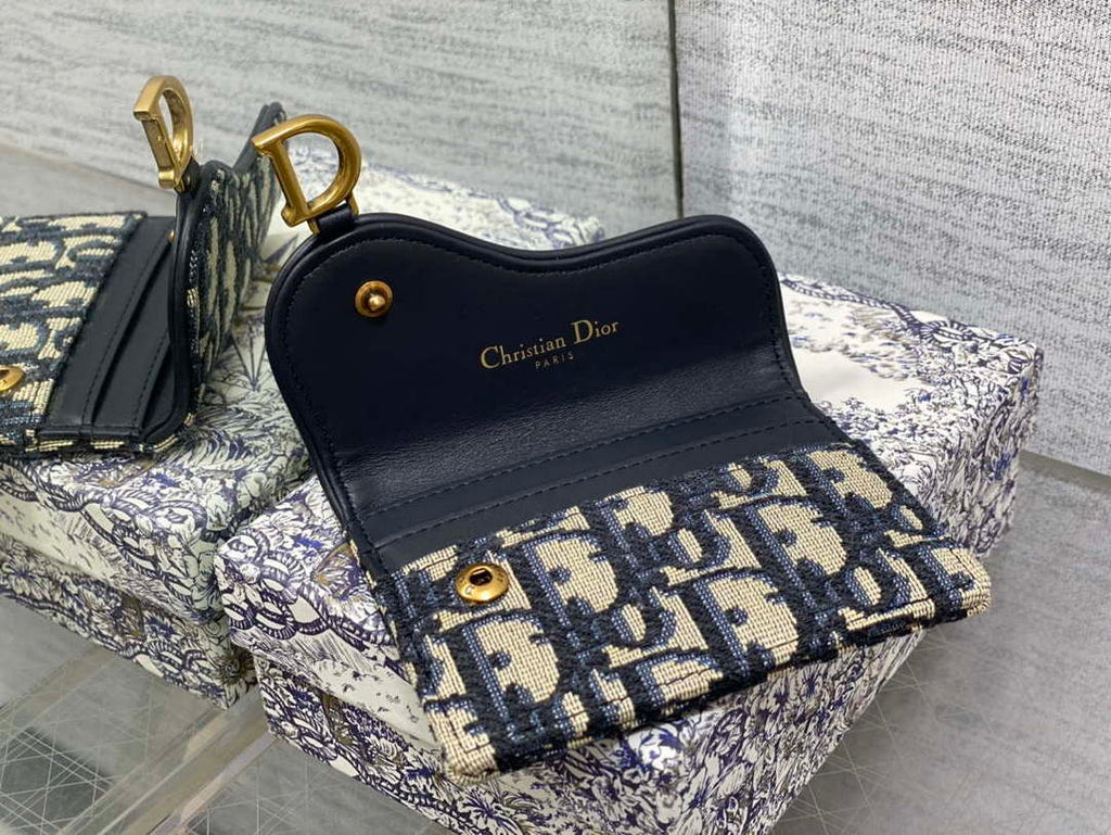 Dior S5611 Saddle Flap Card Holder Blue Dior Oblique Jacquard