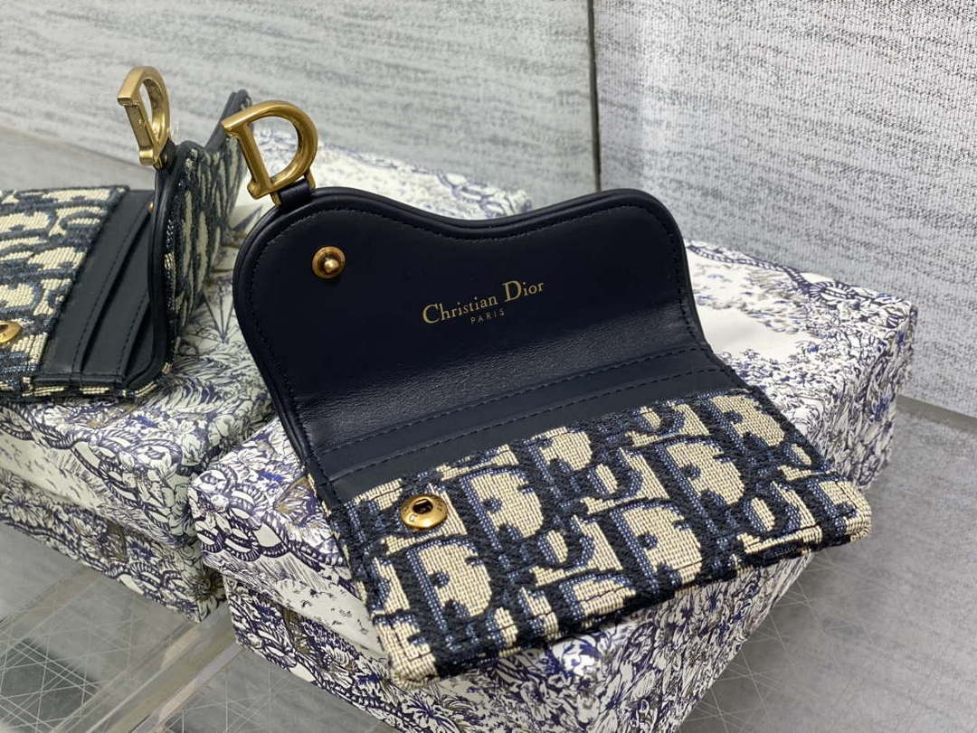 Dior S5611 Saddle Flap Card Holder Blue Dior Oblique Jacquard - Default Title - View 5
