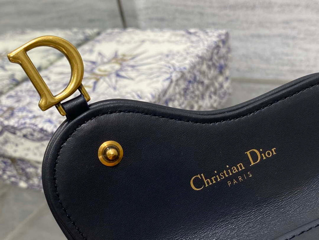 Dior S5611 Saddle Flap Card Holder Blue Dior Oblique Jacquard