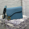 Dior S5611 Saddle Flap Card Holder Blue Grained Calfskin - Default Title - View 1