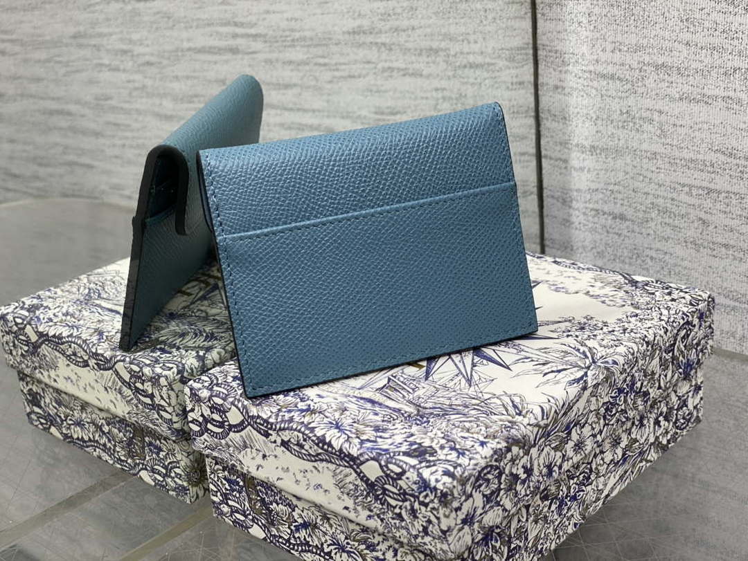 Dior S5611 Saddle Flap Card Holder Blue Grained Calfskin - Default Title - View 2