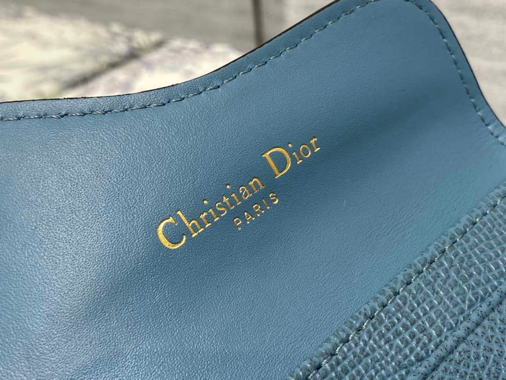 Dior S5611 Saddle Flap Card Holder Blue Grained Calfskin