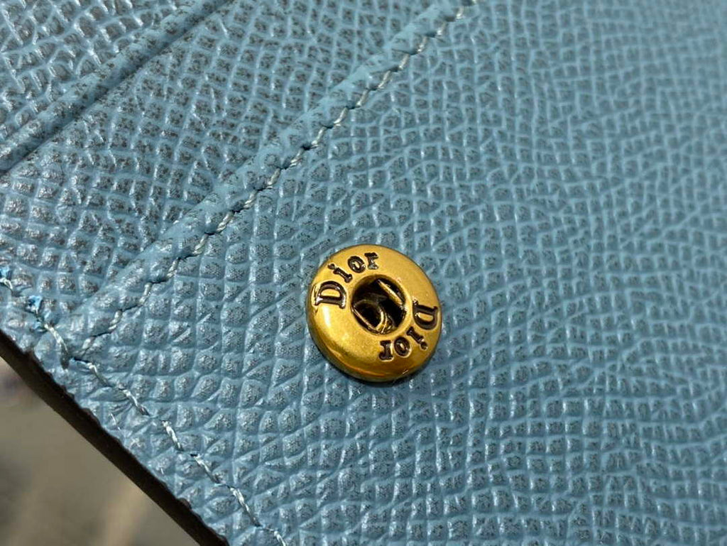 Dior S5611 Saddle Flap Card Holder Blue Grained Calfskin