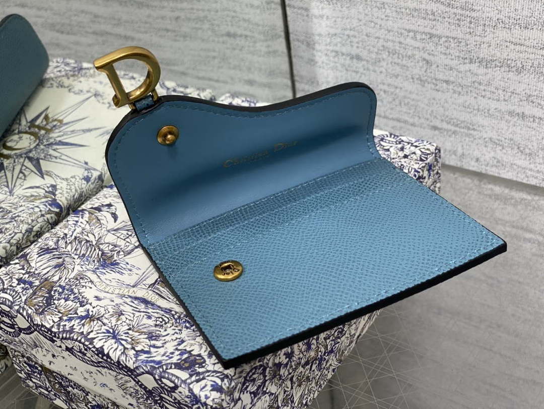 Dior S5611 Saddle Flap Card Holder Blue Grained Calfskin - Default Title - View 6