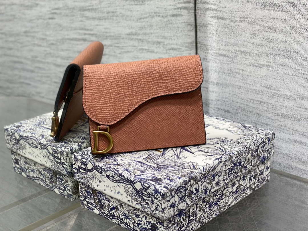 Dior S5611 Saddle Flap Card Holder Brown Grained Calfskin - Default Title - View 1