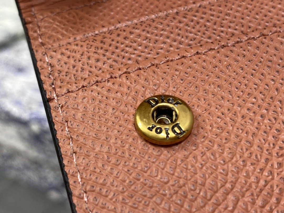 Dior S5611 Saddle Flap Card Holder Brown Grained Calfskin