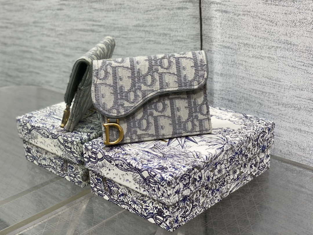 Dior S5611 Saddle Flap Card Holder Gray Dior Oblique Jacquard - Default Title - View 1