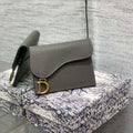 Dior S5611 Saddle Flap Card Holder Gray Grained Calfskin - Default Title - View 1