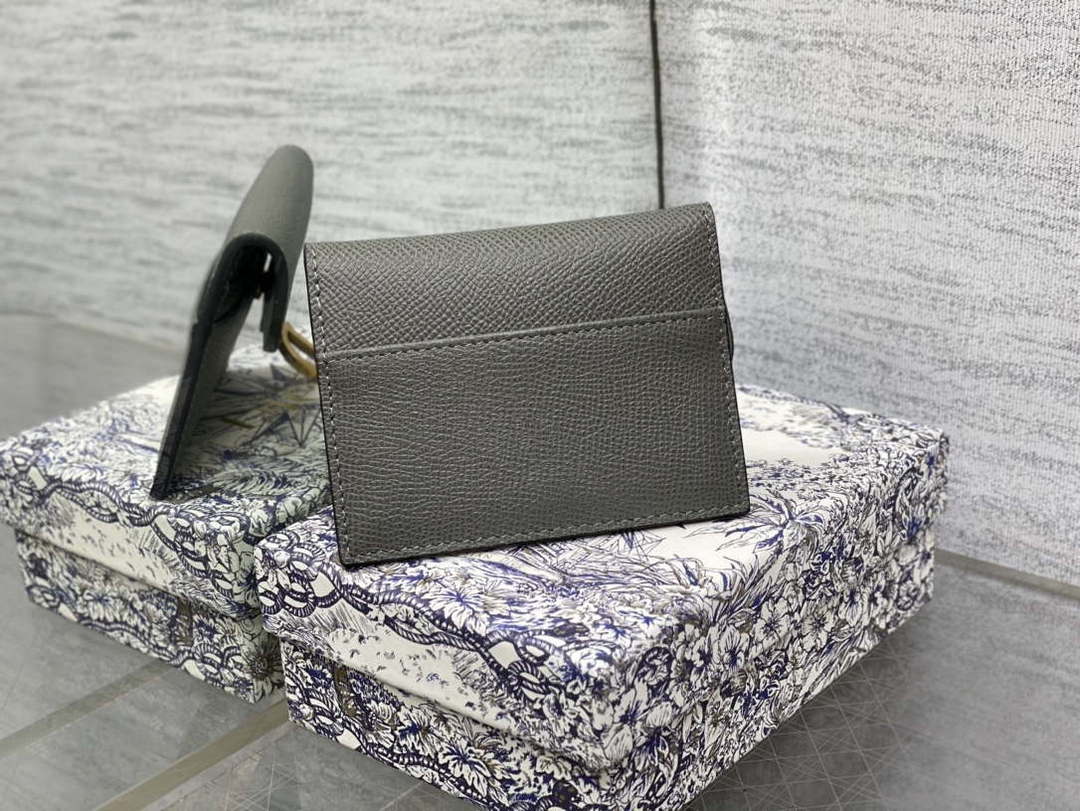 Dior S5611 Saddle Flap Card Holder Gray Grained Calfskin - Default Title - View 2