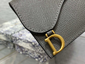 Dior S5611 Saddle Flap Card Holder Gray Grained Calfskin - Default Title - View 3
