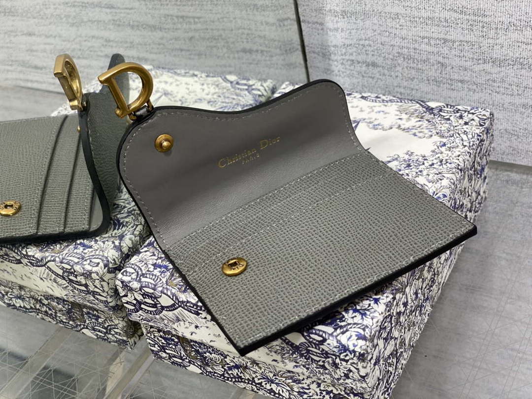 Dior S5611 Saddle Flap Card Holder Gray Grained Calfskin - Default Title - View 4