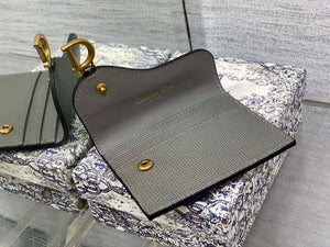 Dior S5611 Saddle Flap Card Holder Gray Grained Calfskin - Default Title - View 4