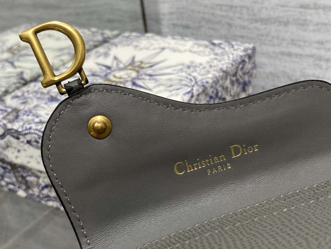 Dior S5611 Saddle Flap Card Holder Gray Grained Calfskin - Default Title - View 5