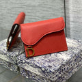 Dior S5611 Saddle Flap Card Holder Orange Red Grained Calfskin - Default Title - View 1