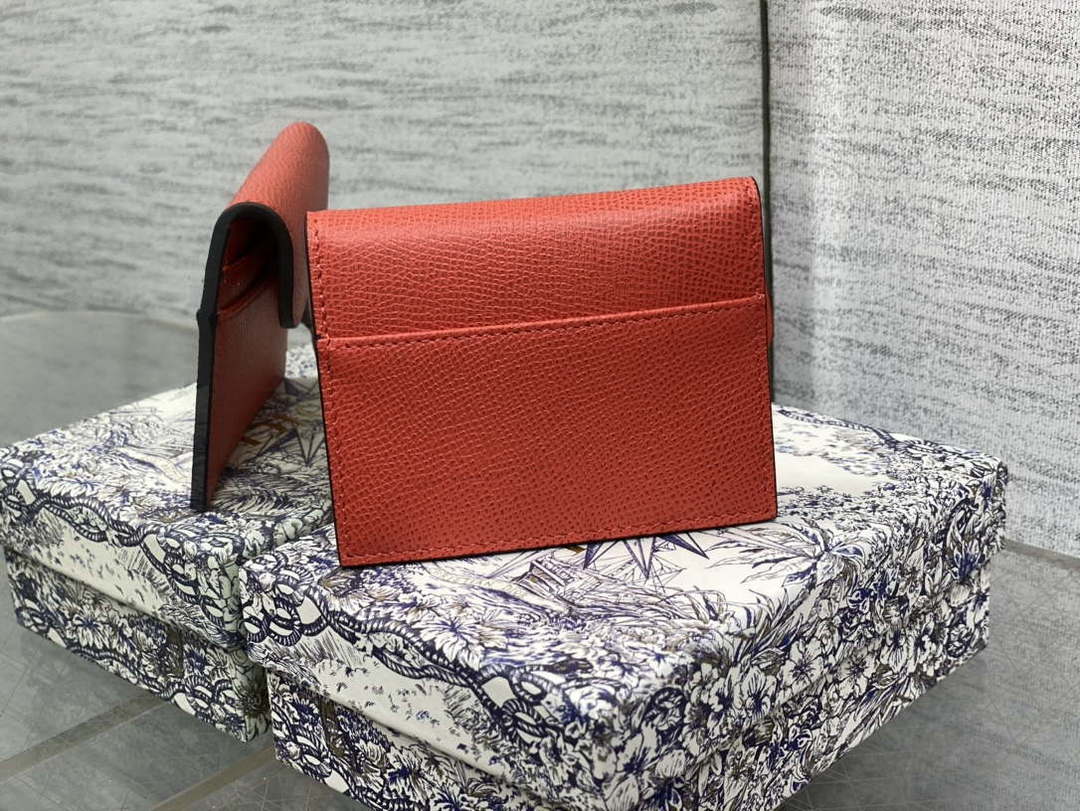 Dior S5611 Saddle Flap Card Holder Orange Red Grained Calfskin - Default Title - View 2