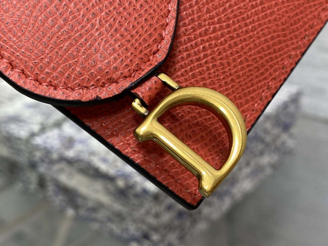 Dior S5611 Saddle Flap Card Holder Orange Red Grained Calfskin - Default Title - View 3