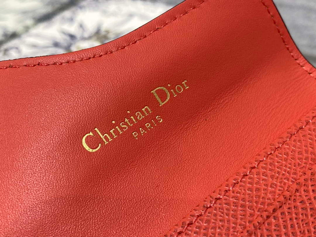 Dior S5611 Saddle Flap Card Holder Orange Red Grained Calfskin