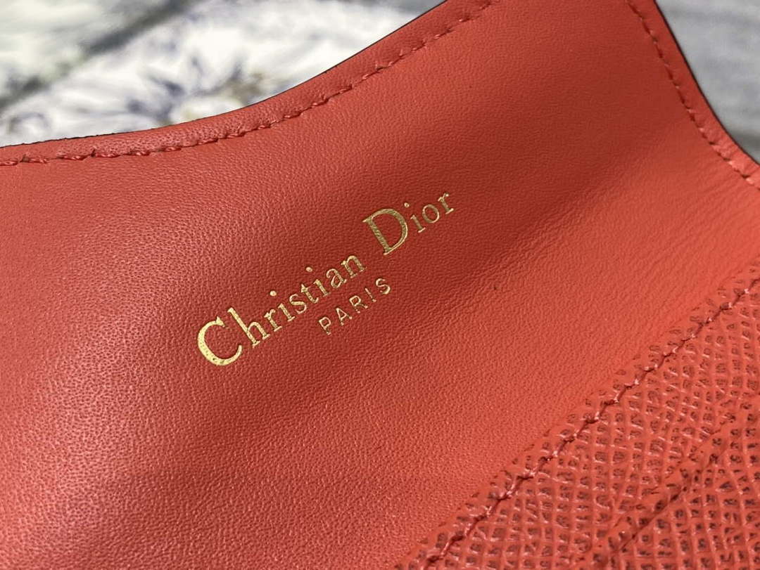 Dior S5611 Saddle Flap Card Holder Orange Red Grained Calfskin - Default Title - View 4