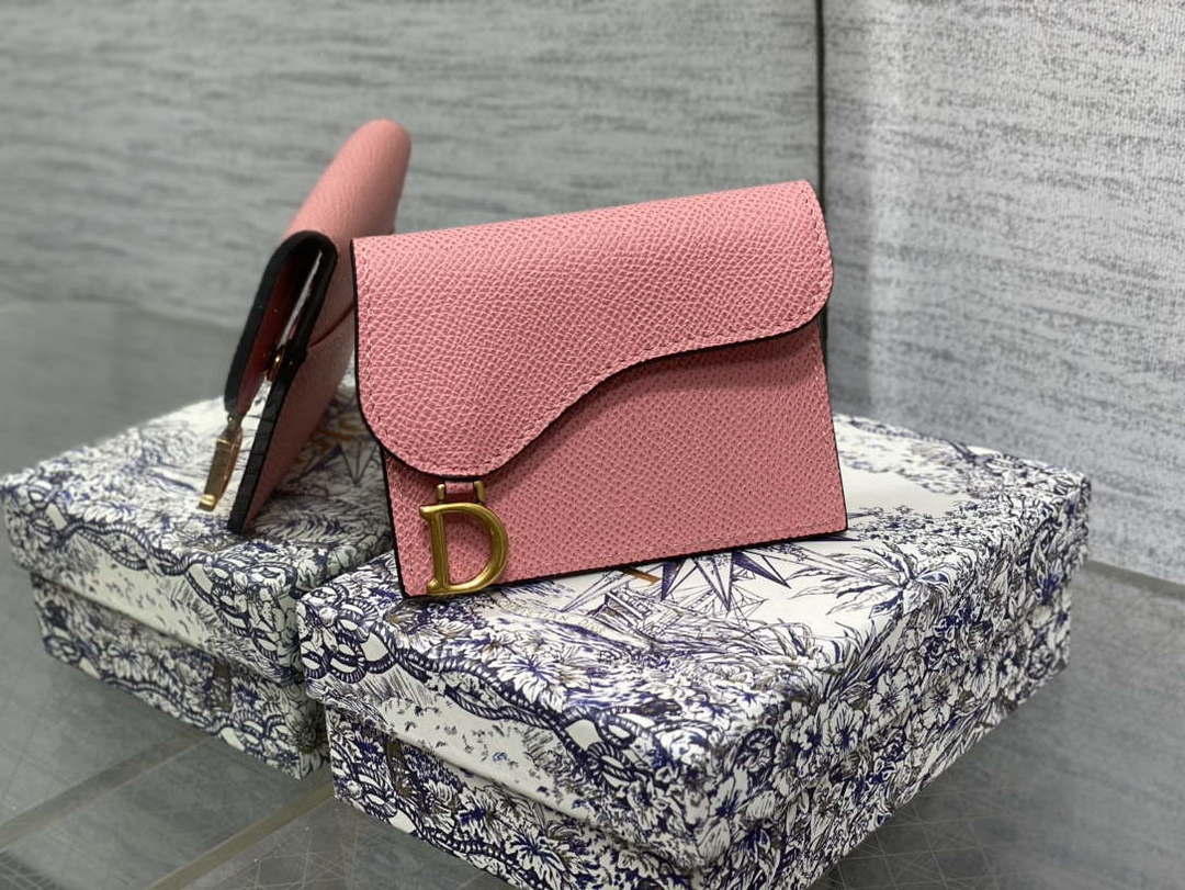 Dior S5611 Saddle Flap Card Holder Pink Grained Calfskin - Default Title - View 1