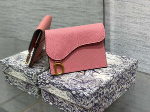 Dior S5611 Saddle Flap Card Holder Pink Grained Calfskin - Default Title - View 1