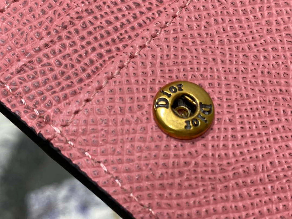 Dior S5611 Saddle Flap Card Holder Pink Grained Calfskin