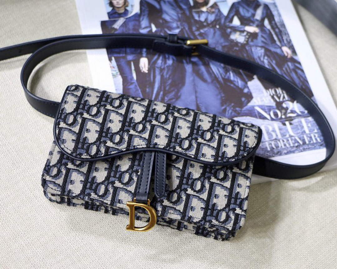 Dior Saddle Belt Bag S5619 Blue Dior Oblique Jacquard - Default Title - View 1