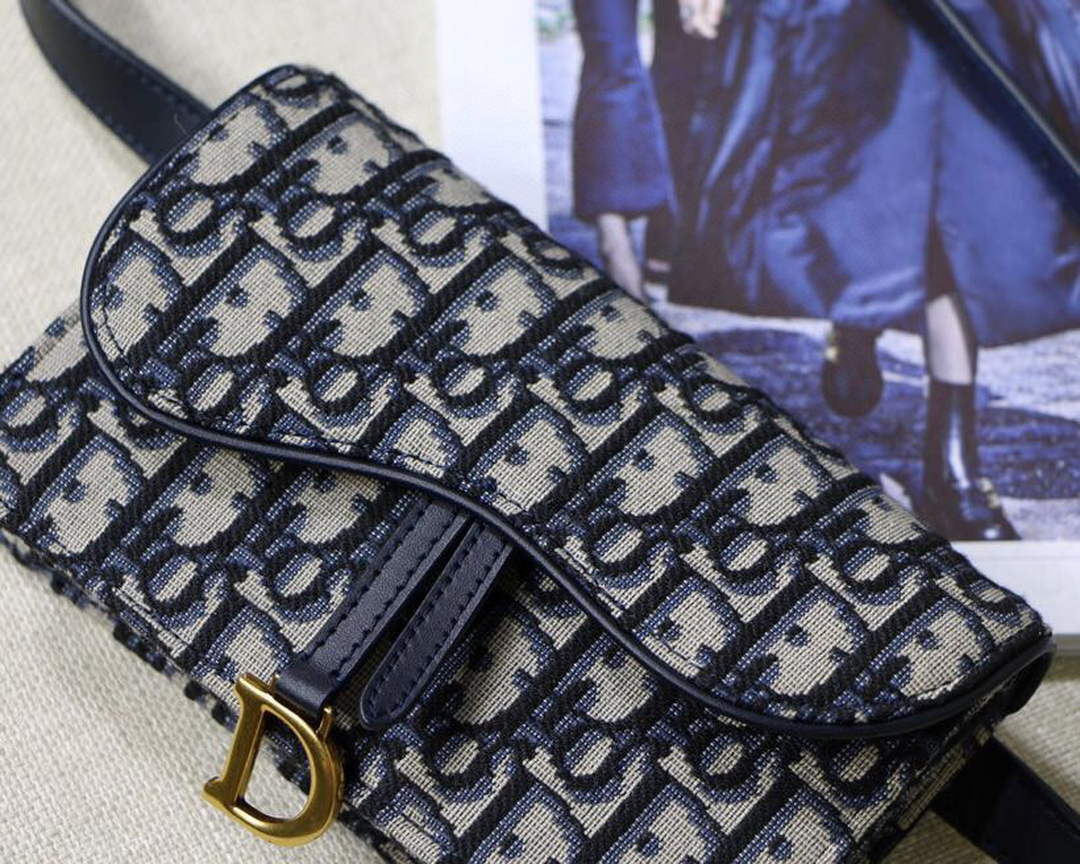 Dior Saddle Belt Bag S5619 Blue Dior Oblique Jacquard - Default Title - View 2