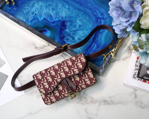 Dior Saddle Belt Bag S5619 Red Dior Oblique Jacquard - Default Title - View 1