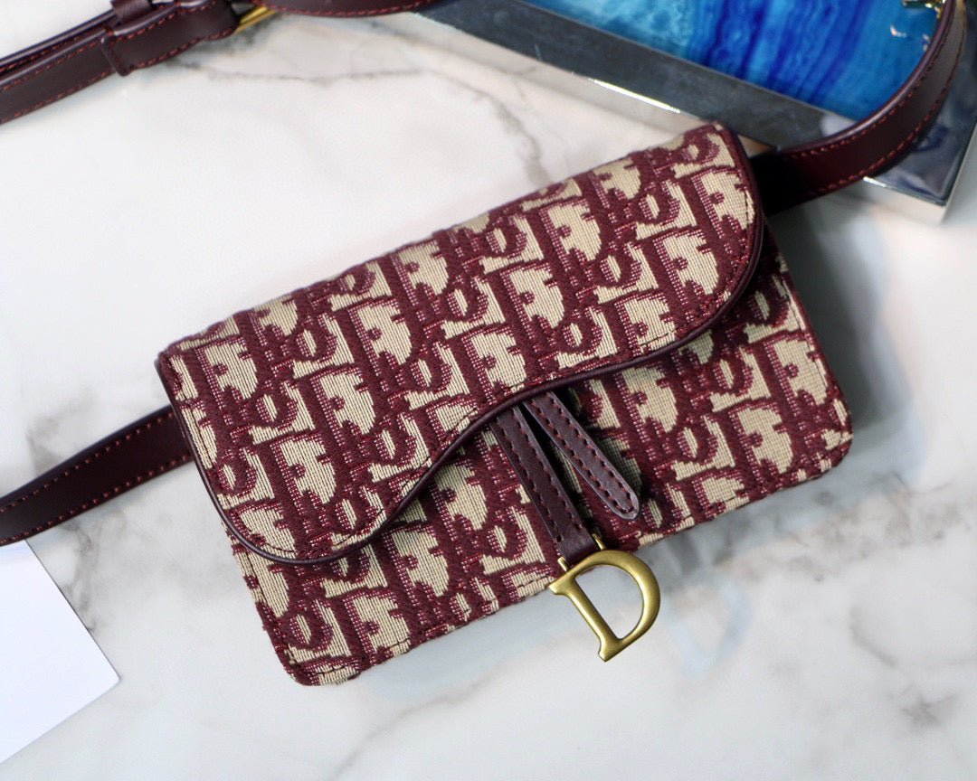 Dior Saddle Belt Bag S5619 Red Dior Oblique Jacquard - Default Title - View 2