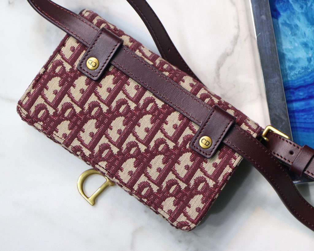 Dior Saddle Belt Bag S5619 Red Dior Oblique Jacquard