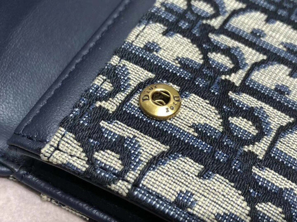 Dior S5652 Dior Saddle Lotus Wallet Bag Oblique Blue - luxibagsmall