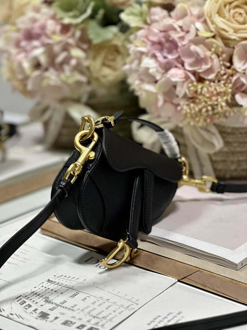 Dior S5685 Micro Saddle Bag With Strap Scarlet Black Goatskin