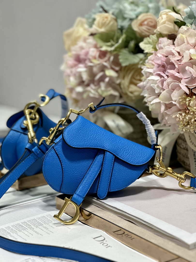 Dior S5685 Micro Saddle Bag With Strap Scarlet Blue Goatskin - Default Title - View 1