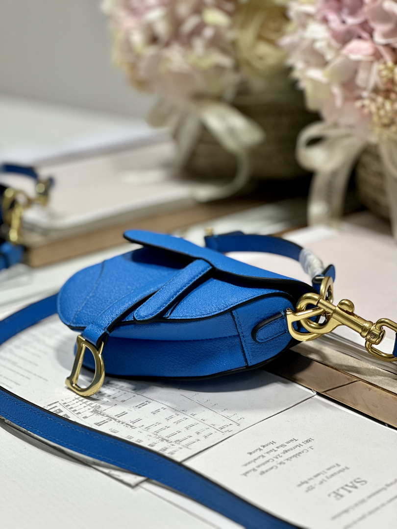Dior S5685 Micro Saddle Bag With Strap Scarlet Blue Goatskin