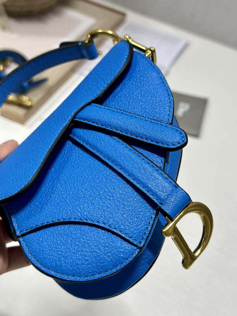 Dior S5685 Micro Saddle Bag With Strap Scarlet Blue Goatskin